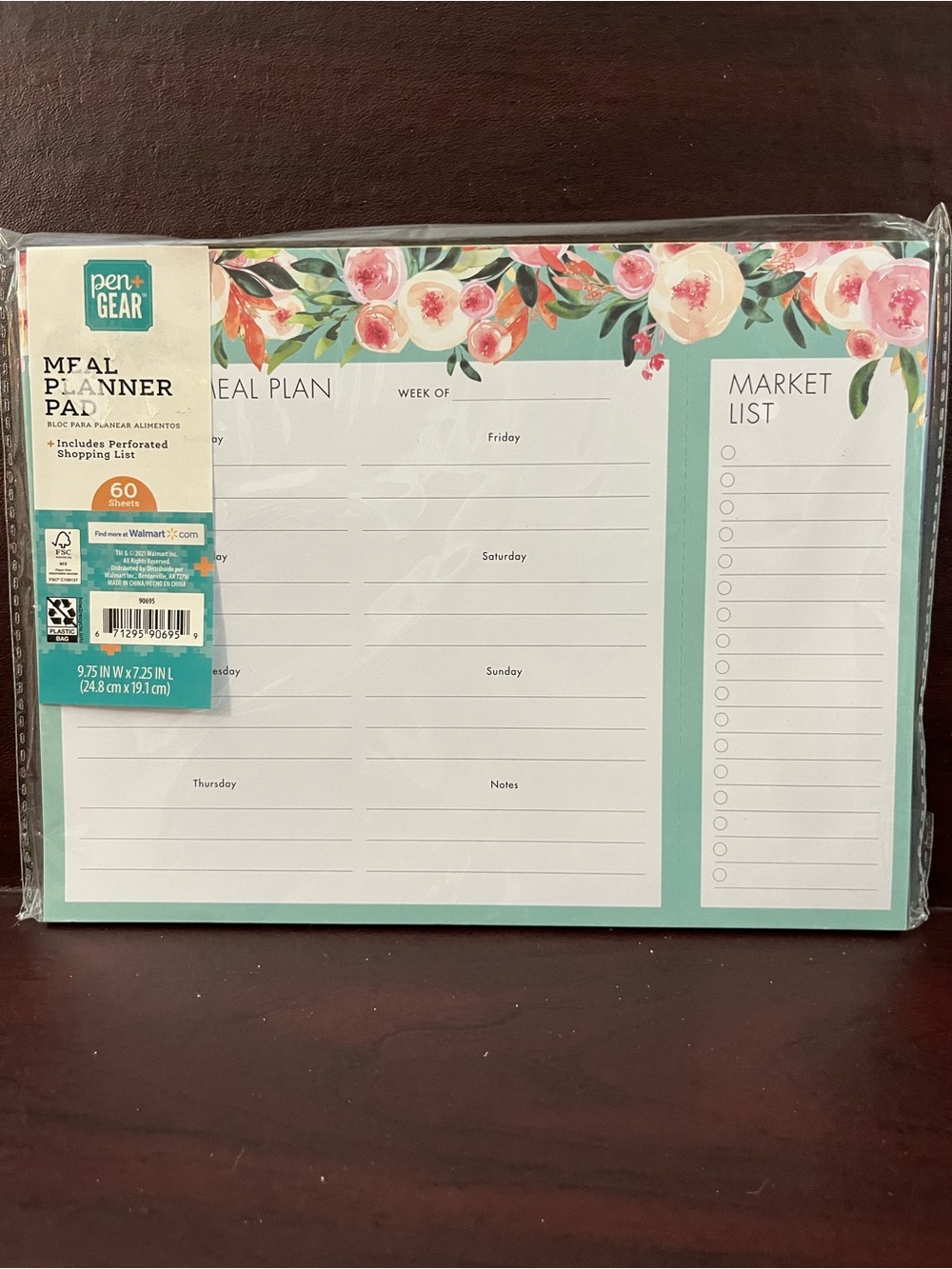 Floral Teal Meal Planner Pad with Market List